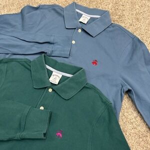 Brooks Brothers Polo Shirt 1818 Lot of 2 Size M Blue Green Slim Fit Long Sleeve